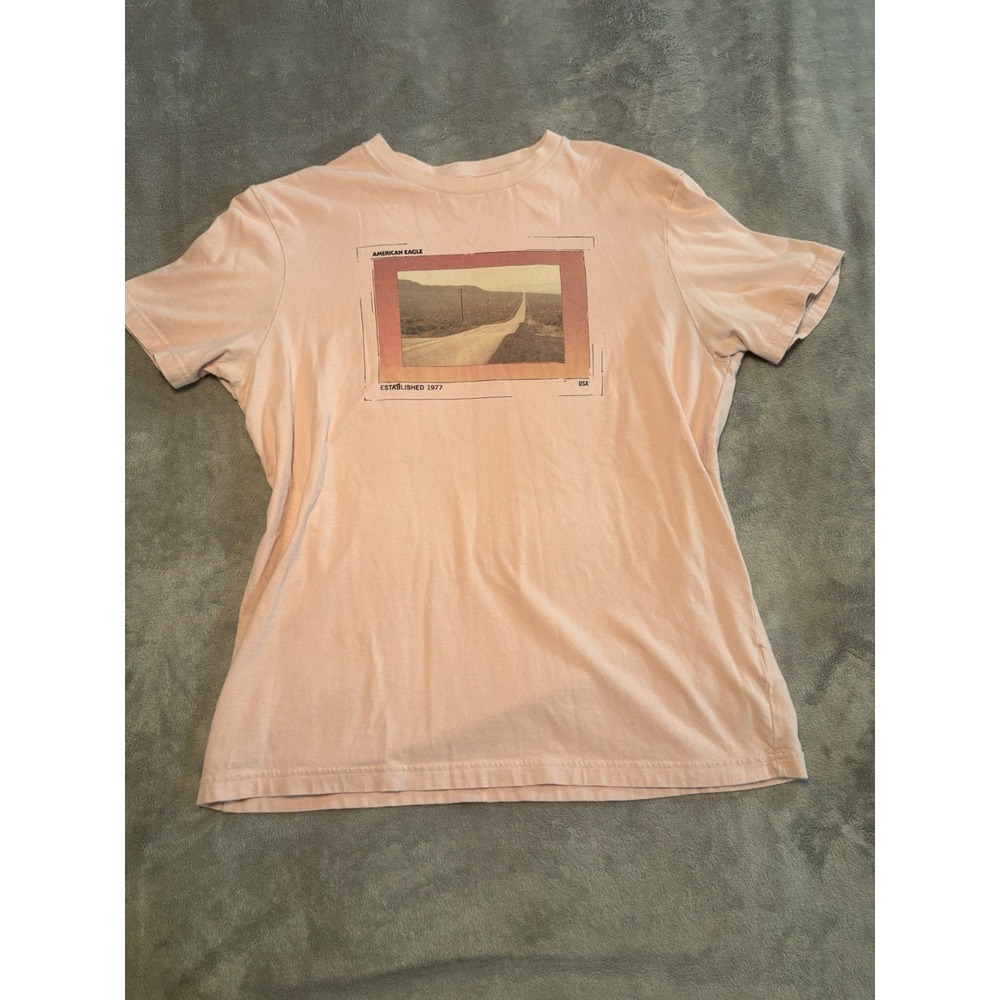American Eagle Men's M Peach Graphic Road T-Shirt Super Soft Standard Fit
